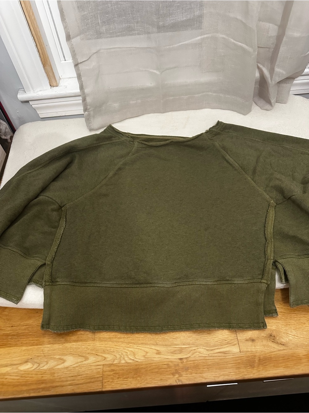 We The Free Cropped Camden Olive Green Distressed Neck Pullover size XS